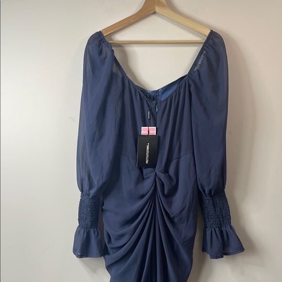 PrettyLittleThing Blue Asymmetrical Ruched Wrap Gown - Picture 8 of 12